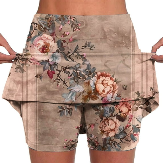 Hvyesh Women Tennis Skirt Floral Print Golf Skorts Athletic High Waisted with Inner Shorts Plus Size Sport Workout Skirt