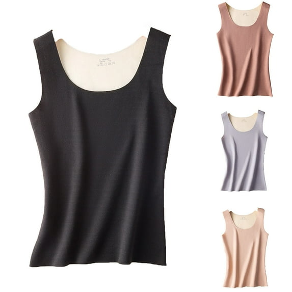 Hvyesh Women Thermal Tank Tops Winter Fleece Lined Underwear Tops Warm Thermal Shirts Thermal Vest Sleeveless Camisole Black