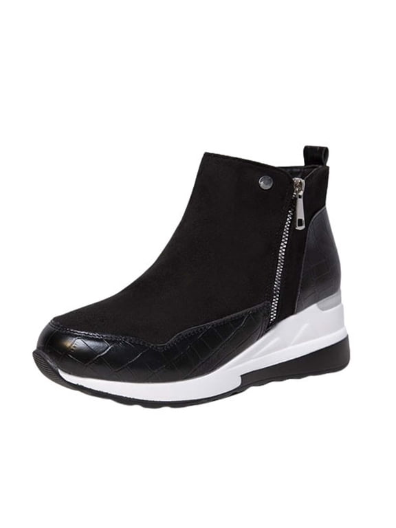 Women Thick Bottom Wedge Sneakers Slip On Comfort Shoes Casual Dressy Wide Low Top Zipper Fashion Slip On Short Booties Trendy Canvas Walking Shoes Women's Shoes
