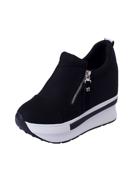 Women Thick Soled Wedge Sneakers Slip On Loafers Casual Dressy Walking Comfort Shoes Wide Low Top Trendy Canvas Shoes