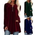 thumbnail image 1 of Hvyesh Women Velvet Tops Pleated Button Up Shirt Dressy Casual Loose Long Sleeve Tunic Tops Fall Hide Belly T Shirts for Holiday party, 1 of 6