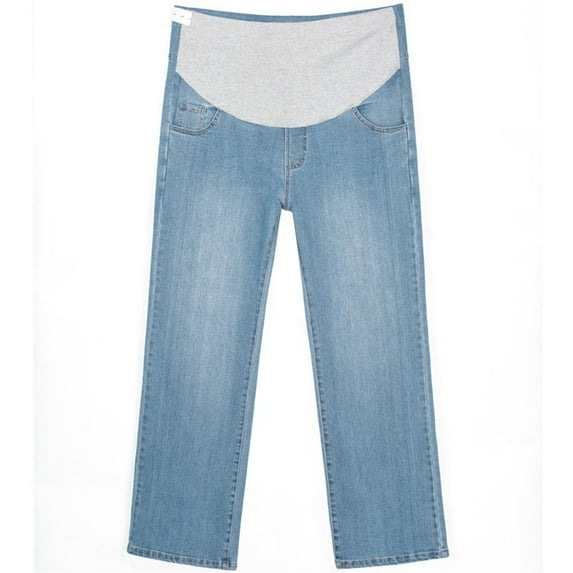 Hvyesh Women Wide Leg Maternity Jeans Straight Leg Over Belly Pregnancy Denim Work Pants Loose Belly Support Maternity Denim Pants with Pockets