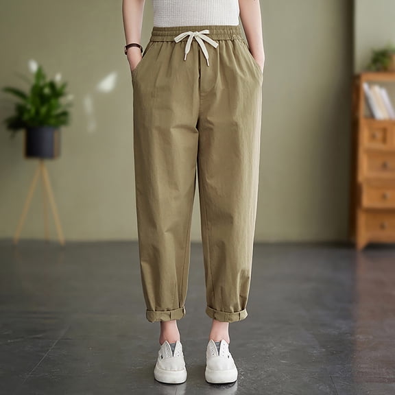 Hvyesh Women Wide Leg Pants Loose Cotton Linen Tapered Pants 2025 Summer High Waist Lounge Pant Casual Workout Pants with Pockets