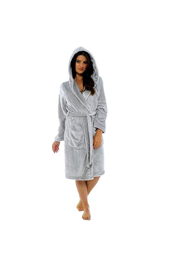 Women Winter Plush Shawl Bathrobe Plus Size Soft Home Clothes Long Sleeve Hooded Robe Cozy Homecoat with Belt