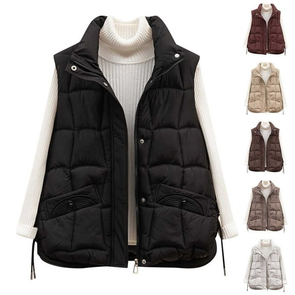 Hvyesh Women Winter Puffer Vest Lightweight Stand Collar Sleeveless Padded Jackets Oversized Puffer Waistcoat with Pockets
