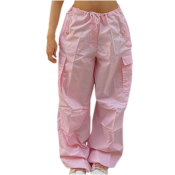 Hvyesh Women Y2k Baggy Cargo Pant Teen Girls Trendy Parachute Pant High Waist Hiking Pant Trendy Y2K Trouser Streetwear