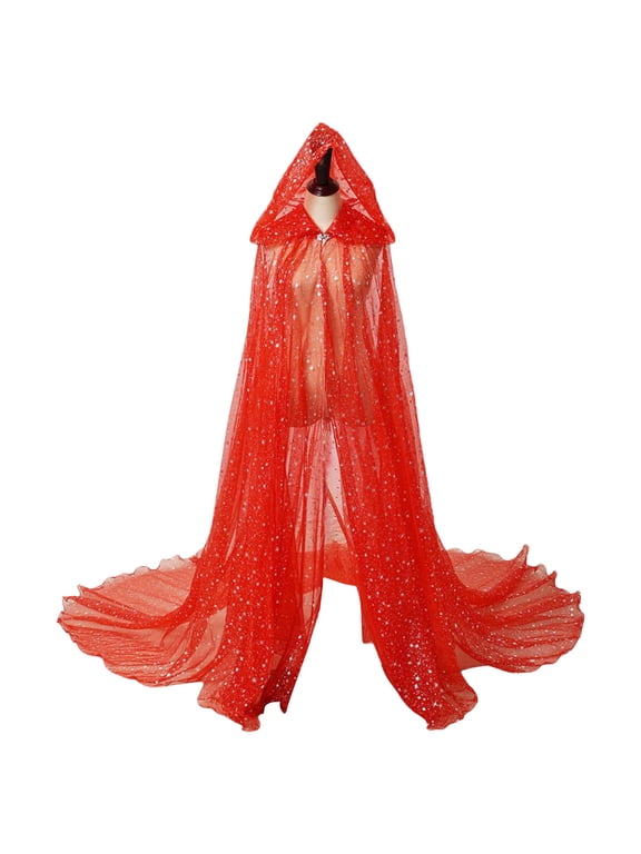 Women and Men Gothic Hooded Robe Wedding Tulle Cape Hooded Elf Cloak Bridal Dress Robe with Long Train