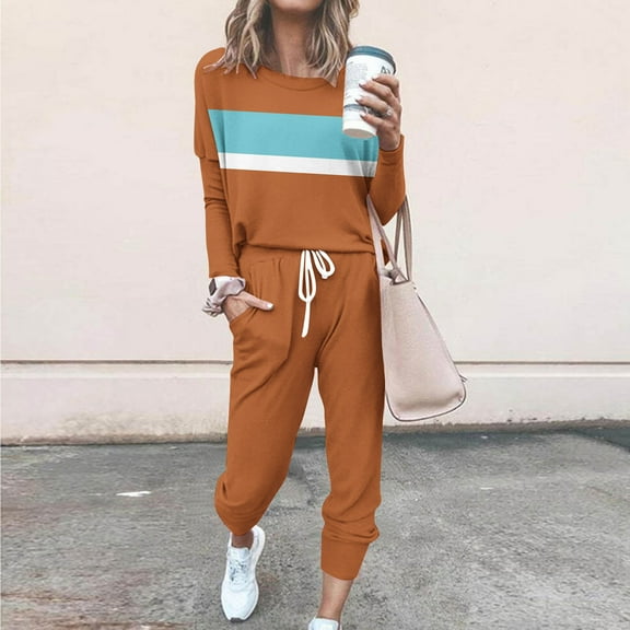 Hvyesh Women's 2 Piece Lounge Set Trendy Color Block Travel Outfits Cozy Tracksuit Loungewear Baggy Comfy Sweatsuit