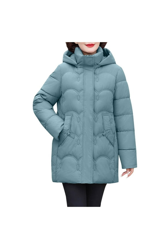 Women's 2025 Winter Coat Long Sleeve Zip Puffer Jacket Pockets Baggy Mid Length Padded Coats Green XXL