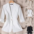 thumbnail image 1 of Hvyesh Women's 3/4 Sleeve Blazer Jacket Bussiness Casual Striped Suit Jacket Plus Size Work Lightweight Blazers Coat, 1 of 5