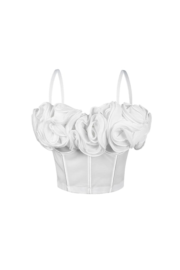 Women's 3D Floral Crop Top Mesh Push Up Corset Sleeveless Crop Top Club Party Bustier Vest
