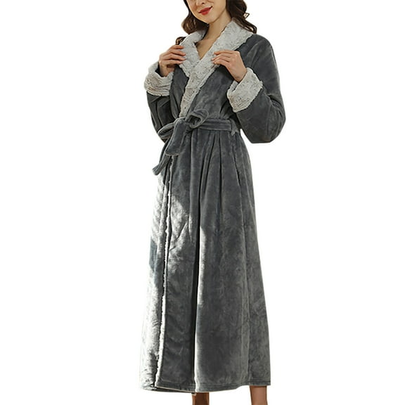 Hvyesh Women's Bathrobe Ladies Fleece Plush Long Robes Comfy Flannel Bath Robe Warm Fleece Nightgown Sleepwear