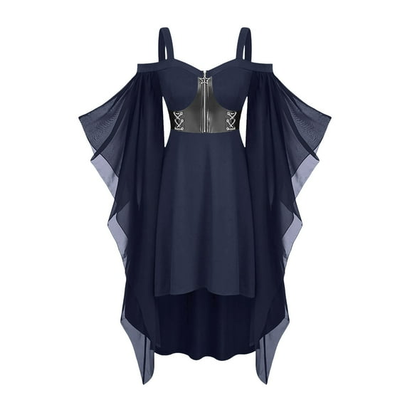 Hvyesh Women's Butterfly Sleeve Gothic Dress Cold Shoulder Halloween Costumes Medieval Steampunk Dress Black Witch Dresses