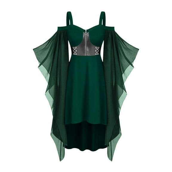 Hvyesh Women's Butterfly Sleeve Gothic Dress Cold Shoulder Halloween Costumes Medieval Steampunk Dress Black Witch Dresses