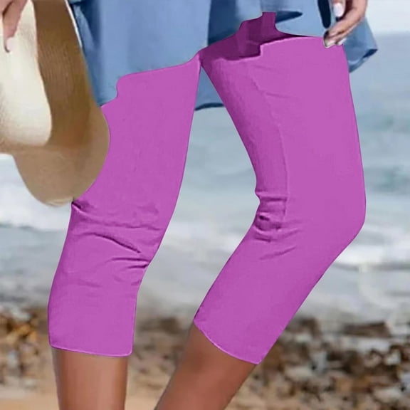 Hvyesh Women's Capri Leggings Casual Summer Tummy Control Capris High Waisted Knee Length Crop Pants Trendy Lightweight Ladies Clothing