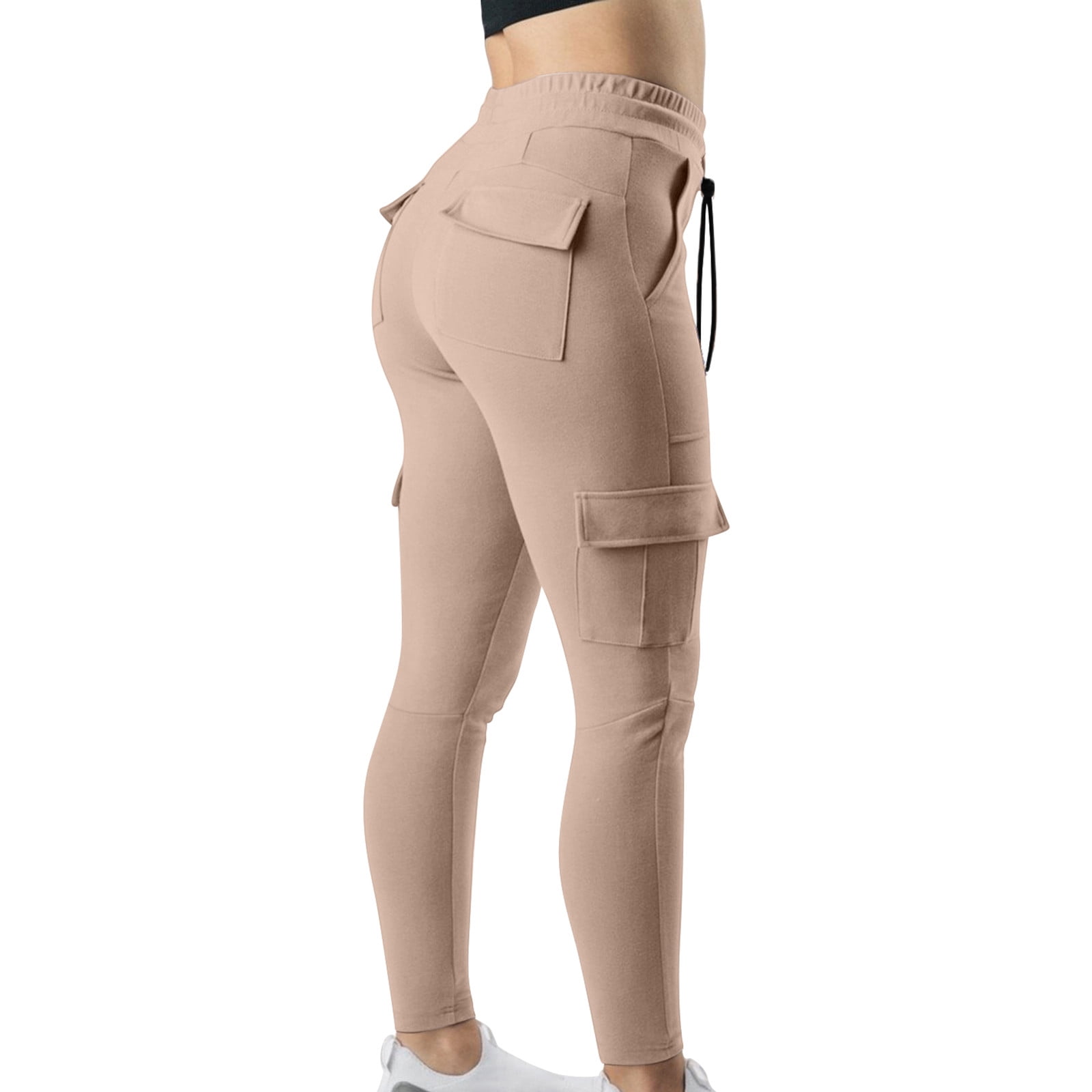Hvyesh Women's Cargo Pants Work Sports Elastic Waist String Side Pocket  Small Leg Trousers