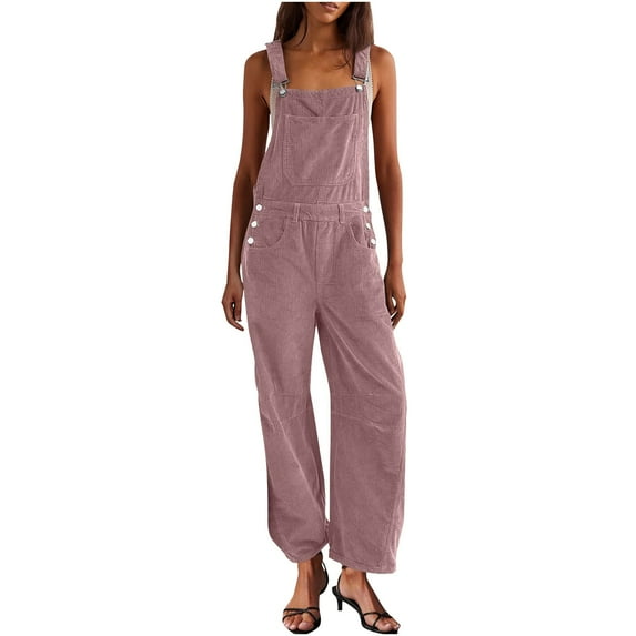 Hvyesh Women's Casual Corduroy Overalls Adjustable Straps Baggy Pants Wide Leg Jumpsuits with Pockets