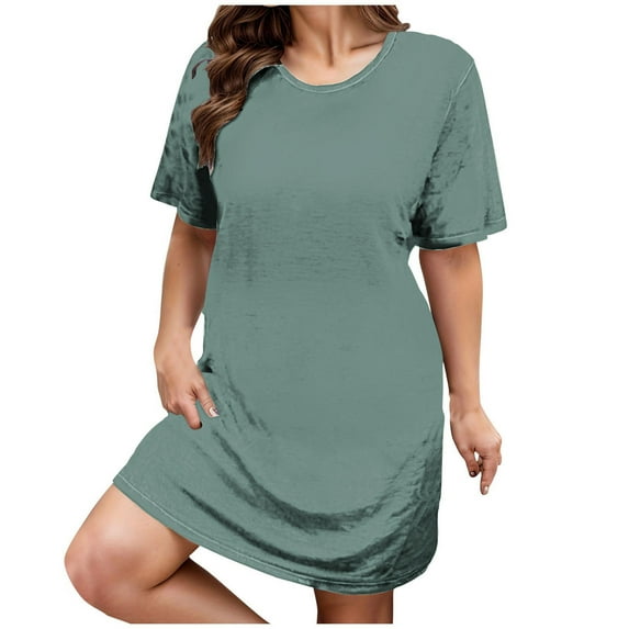 Hvyesh Women's Casual T Shirt Dress Soft Short Sleeve Nightdress Lightweight Sleep Shirt Crew Neck Loose Beach Mini Tshirt Tunic Dresses with Pockets 6-Green,5XL