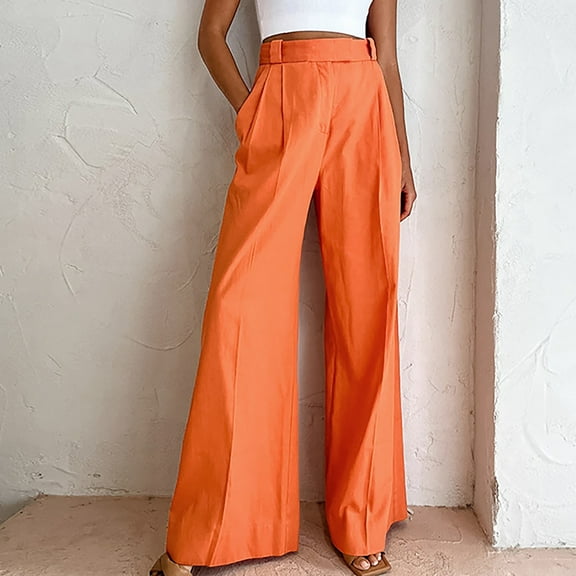Hvyesh Women's Casual Wide Leg Long Pants Cotton Linen High Waist Palazzo Pants Loose Beach Trousers