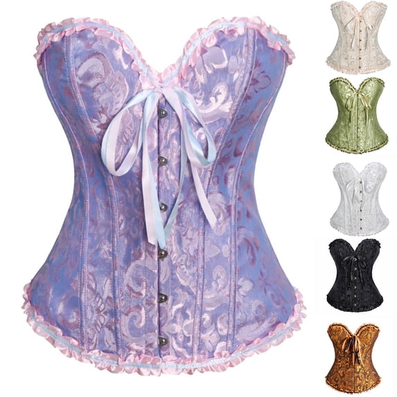 Hvyesh Women's Corsets Lace Up Boned Overbust Corset Bustier Lingerie Satin Floral Bustier Bodyshaper Top