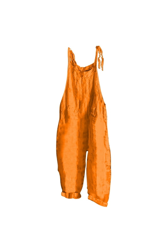 Women's Cotton Linen Bib Overalls Baggy Plus Size Jumpsuits Rompers Summer Sleeveless Straps Wide Leg Jumpsuits with Pockets