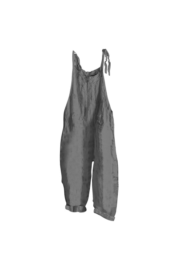 Women's Cotton Linen Bib Overalls Baggy Plus Size Jumpsuits Rompers Summer Sleeveless Straps Wide Leg Jumpsuits with Pockets