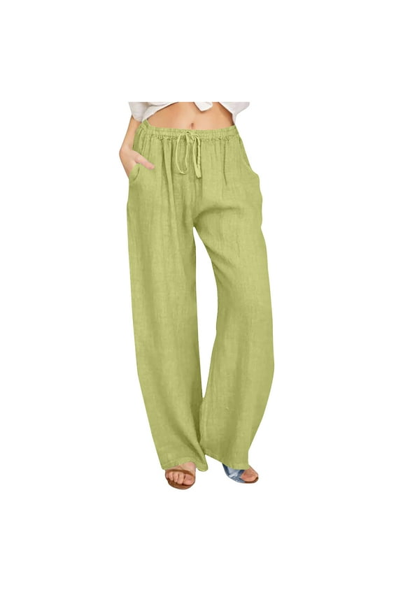 Women's Cotton Linen Pants Summer Lightweight Beach Pants Hippie Palazzo Pants Boho Joggers Yoga Clothes with Pockets