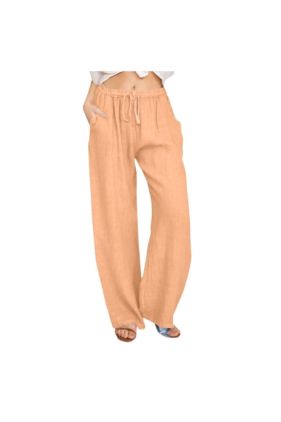 Women's Cotton Linen Pants Summer Lightweight Beach Pants Hippie Palazzo Pants Boho Joggers Yoga Clothes with Pockets