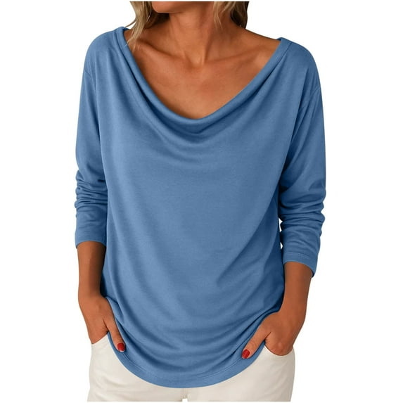 Hvyesh Women's Cowl Neck Tshirt Dressy Batwing Long Sleeve Shirts Lightweight Solid Tunic Tops 2025 Loose Fit Blouse Pullover Sweatshirts