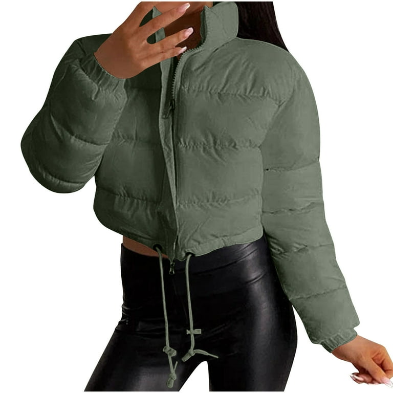 Hvyesh Women's Cropped Puffer Jackets Trendy Zipper Up Baggy Short