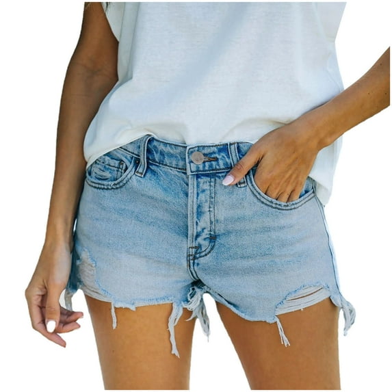 Hvyesh Women's Cut Off Denim Jean Shorts Ripped Distressed Jean Shorts Casual Button Zipper Short Summer Ripped Jean Shorts