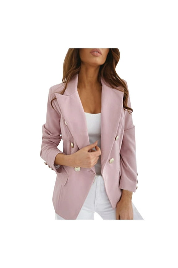 Women's Double Breasted Blazer Outwear Plus Size Long Sleeve Open Front Office Jackets Blazers Casual Notch Lapel Work Business Blazers Suit