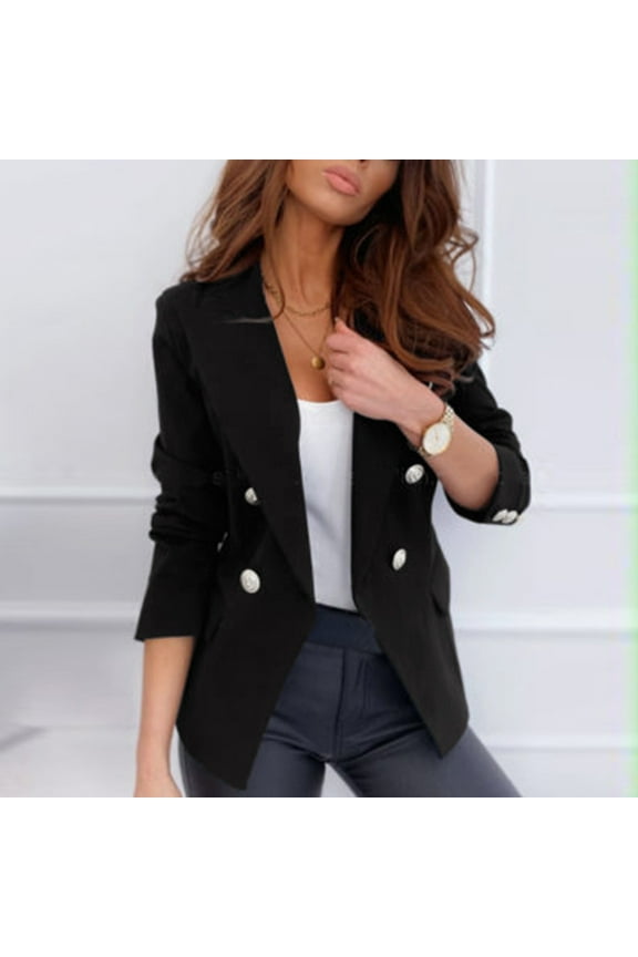 Women's Double Breasted Blazer Outwear Plus Size Long Sleeve Open Front Office Jackets Blazers Casual Notch Lapel Work Business Blazers Suit