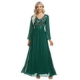 thumbnail image 1 of Hvyesh Women's Elegant V-Neck Long Sleeve A-line Chiffon Floor Length Mother of The Bride Dress Women Long Formal Dresses Sequin Prom Dresses, 1 of 8