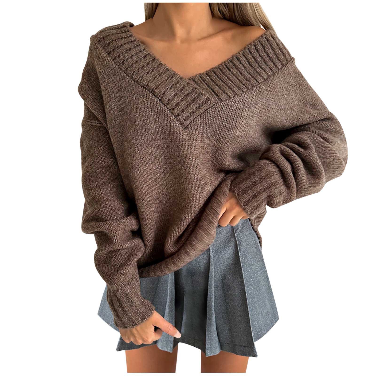 Hvyesh Women's Fall Sweaters Clearance Cute Off Shoulder Chunky Knit