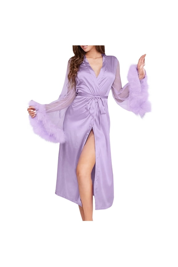 Women's Feather Robe Silk Satin Bridal Dressing Gowns Short Nightgown Bathrobe Sleepwear Maternity Photoshoot Robe