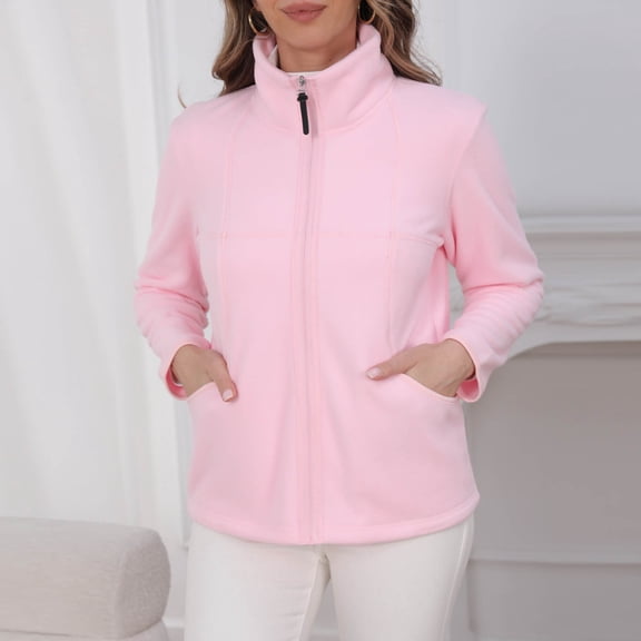Hvyesh Women's Fleece Jacket Zip Up Sherpa Coat Warm Solid Stand Collar Long Sleeve Jackets with Pockets Winter