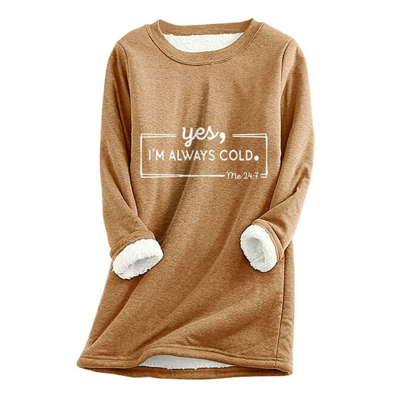 Hvyesh Women's Fleece Lined Crewneck Sweatshirt Long Sleeve Casual Pullovers Trendy Letter Print Casual Warm Tops