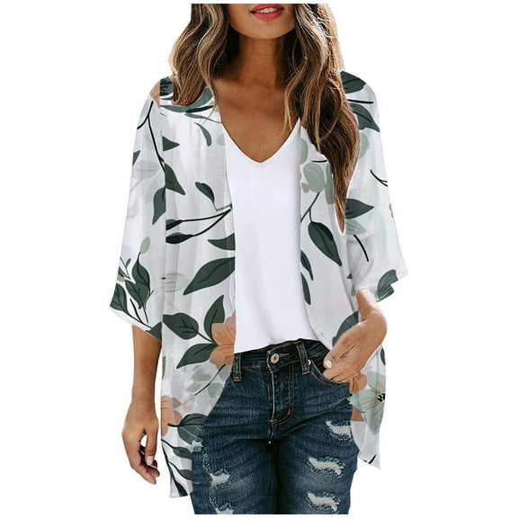 Hvyesh Women's Floral Cardigan Coverups Bohemian Kimono Cardigan Lightweight Open Front 3/4 Sleeve Cardigan