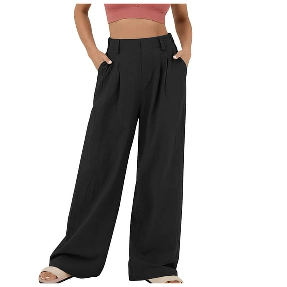 Hvyesh Women's Flowy Wide Leg Pants Casual Beach Pants High Waisted Drawstring Palazzo Trousers with Pockets