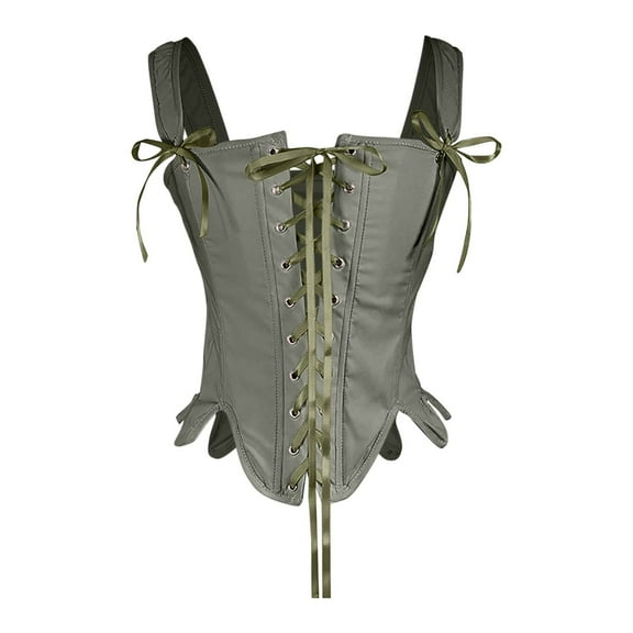 Hvyesh Women's Front Lace Up Overbust Corset Adjustable Straps Vintage Renaissance Corset Tops Waist Cincher Bustier Bodice Army Green