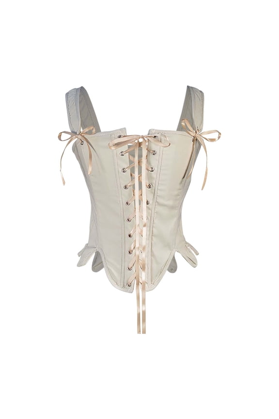 Women's Front Lace Up Overbust Corset Adjustable Straps Vintage Renaissance Corset Tops Waist Cincher Bustier Bodice Khaki