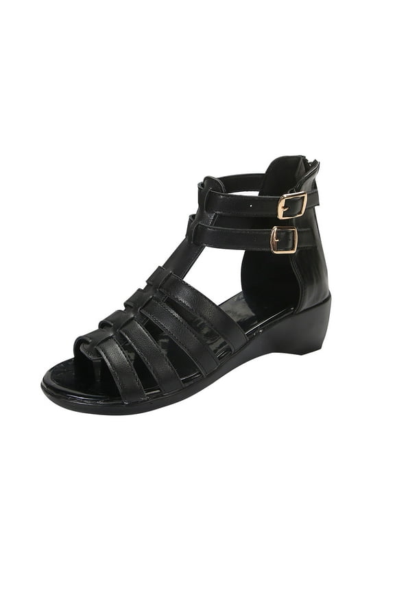 Women's Gladiator Sandal Flat Strap Sandals Two Ankle Buckle Strappy Flat Sandals for Women