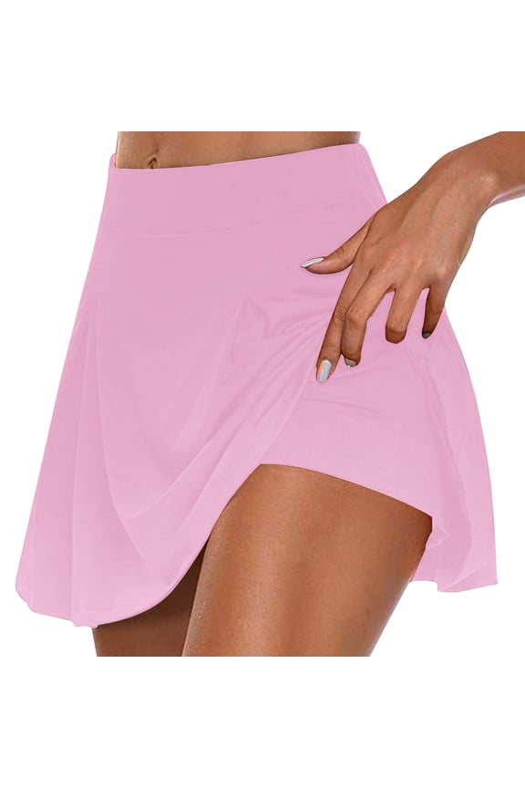 Womens Pleated Tennis Skirt Double Ruffle Golf Skort Tummy Control Athletic Skirts with 3 Pockets Workout Pickleball