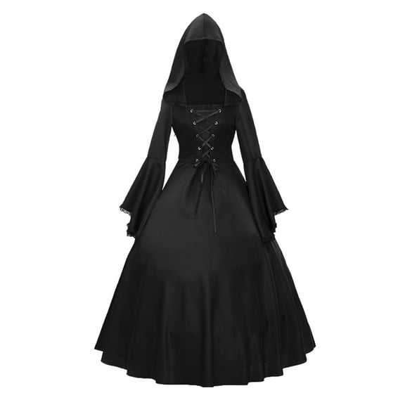Hvyesh Women's Gothic Victorian Witch Vampire Dress Medieval Renaissance Halloween Cosplay Hooded Costume