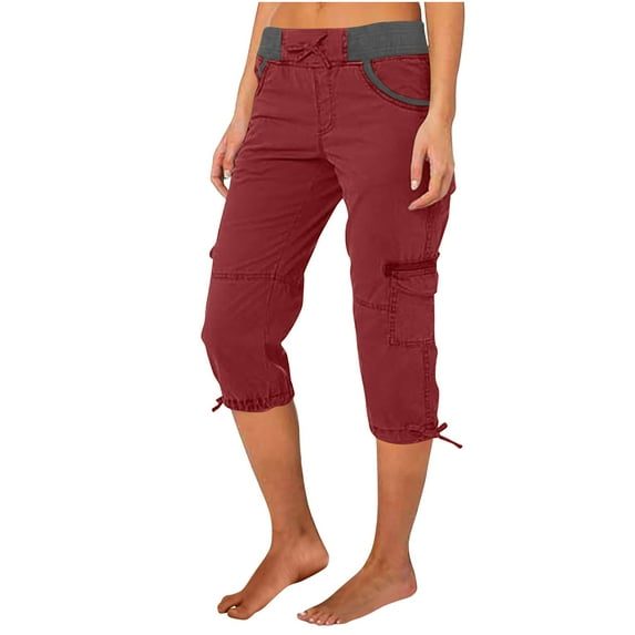 Hvyesh Women's Hiking Capri Pants Casual High Waisted Cargo Pants Dressy Lightweight Tactical Hiking Pants Summer Cinch Bottom Capri Pants