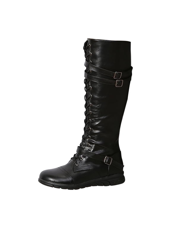 Women's Lace Up Combat Boots Thick Soled Knee High Boots, Fall Sole Gothic Motorcycle Cowboy Boots Knee High Riding Fall Winter Boots Women's Shoes