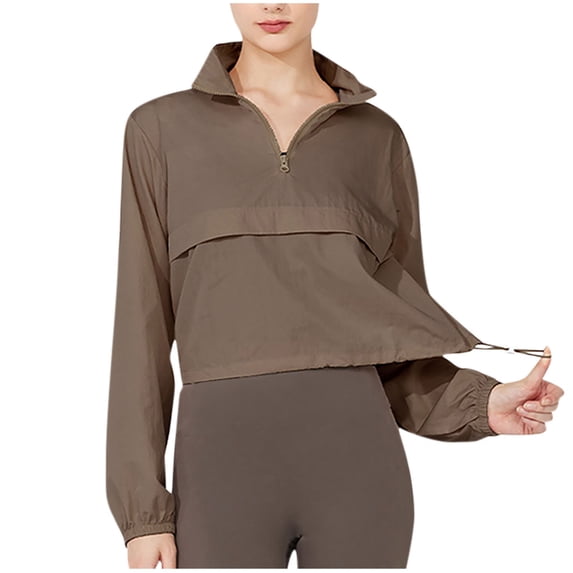 Hvyesh Women's Lightweight Quarter Zip Athletic Jacket Long Sleeve UPF 50+ Sun Protection Workout Pullover Top Long Sleeve Round-Neck Tshirt