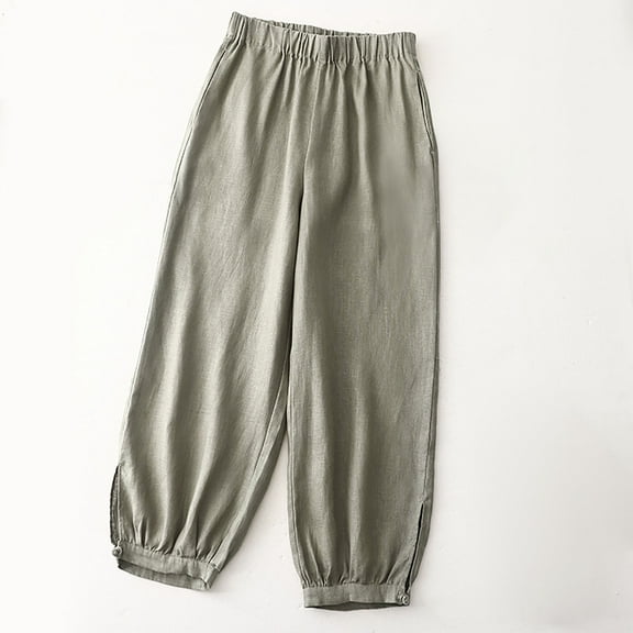 Hvyesh Women's Linen Lantern Pants Casual Cropped Wide Leg Trousers Elastic Waist Cotton Linen Harem Pants Joggers