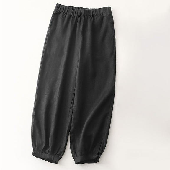 Hvyesh Women's Linen Lantern Pants Casual Cropped Wide Leg Trousers Elastic Waist Cotton Linen Harem Pants Joggers